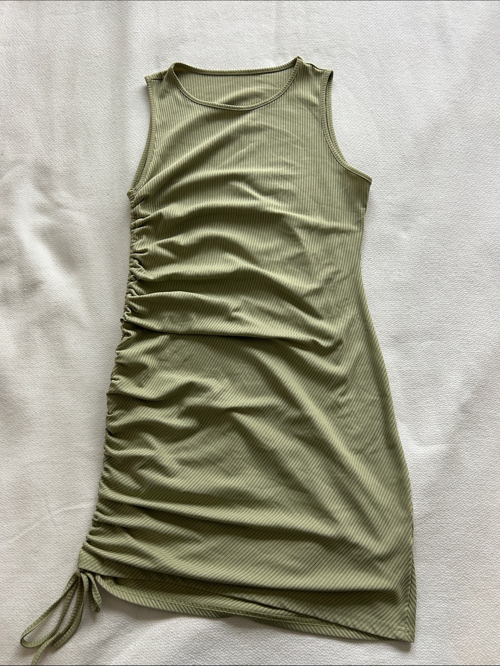 SHEIN Olive Green Ribbed Side-Ruched Tank Dress